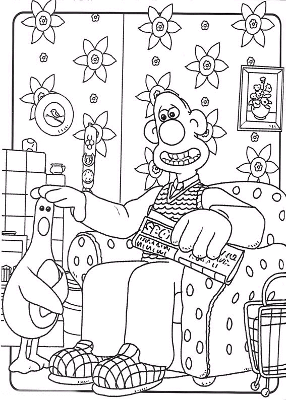 coloriage wallace et gromit dansd son fauteuil